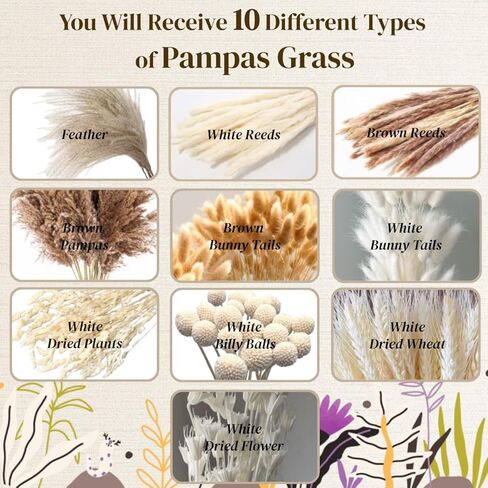 Fluffy Pampas Grass Bouquet 95Pcs Nature Boho Dried Flowers with Bunny Tails Dry Flowers for Table Bookshelf Wedding Home Room Decor in Saudi Arabia