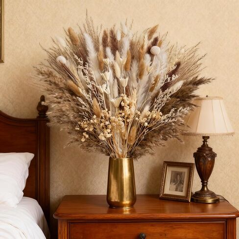 Fluffy Pampas Grass Bouquet 95Pcs Nature Boho Dried Flowers with Bunny Tails Dry Flowers for Table Bookshelf Wedding Home Room Decor in Saudi Arabia