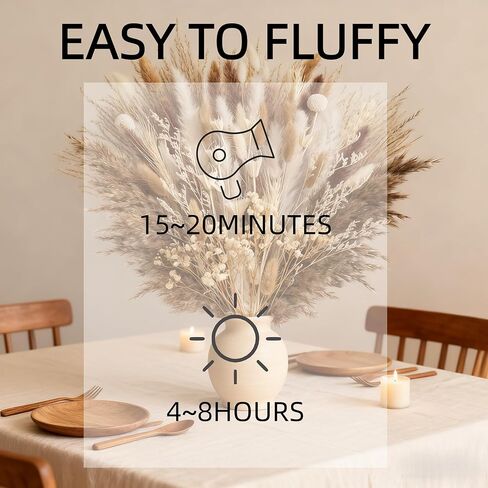Fluffy Pampas Grass Bouquet 95Pcs Nature Boho Dried Flowers with Bunny Tails Dry Flowers for Table Bookshelf Wedding Home Room Decor in Saudi Arabia