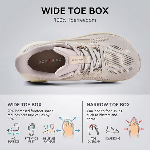 JACKSHIBO Women's Wide Toe Road Running Shoes Slip in Hands Free Arch Support Memory Foam Zero Drop Sole Athletic Support Lightweight Breathable Walking Tennis Shoes Platform Chunky Sneaker in Saudi Arabia