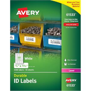 Avery Durable White Cover Up ID Labels for Laser Printers, 0.67 x 1.75, Pack of 3000 (61533) in Kuwait