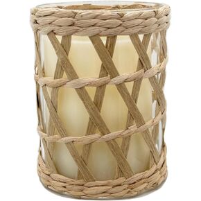 Rattan Woven Tea Light Candle Holder, Decorative Vintage Rustic Wicker Votive Glass Candle Lantern, 4.75" Natural Seagrass Hand Woven Pillar Candle Holder Hurricane Tealight Candle Holder in Kuwait