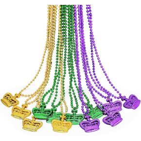 12 قطعة من قلادة خرز ماردي جراس مقاس 83.32 سم - مجموعة قلادات خرز بلاستيكية مستديرة باللون الذهبي والأخضر والأرجواني من أجل رميات ماردي جراس، زي الحفلات، ديكورات عيد القديس باتريك in Kuwait