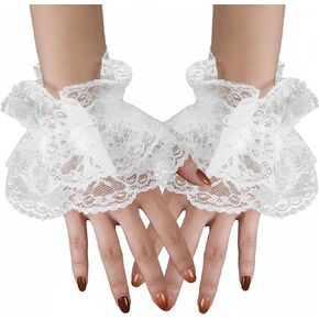 زوج واحد من الأصفاد المكشكشة، قفازات من الدانتيل الأبيض، أصفاد معصم مهرجة، سوار مرن من الدانتيل لحفلات الهالوين وحفلات الزفاف والشاي والنادي الليلي، كم يد مرن، كم يد أبيض للذكرى السنوية in Kuwait