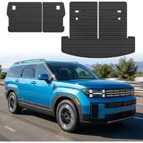 بطانة البضائع متوافقة مع 2024-2026 Hyundai Santa Fe 6&7 Seater Kick Mats Trunk Mat TPE غطاء المقعد الخلفي حامي 2025 Santa Fe Accessories (سجادات ركلة الصف الثاني + حصيرة صندوق السيارة مع حصيرة مسند الظهر) in Kuwait