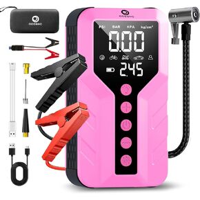 6000A Peak Jump Starter with Air Compressor - Portable Car Battery Booster for All Gas and 9.0L Diesel Engines, 150PSI Tire Inflator, LED Light, Type-C Light Pink in Kuwait