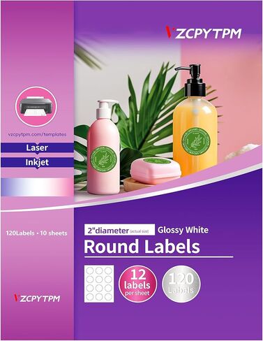 Printable Clear Round Labels,2" Glossy Clear Custom Labels for Printer,120 Total,Printable Sticker for Branding,Packaging,Crafts,Jars,Small Business Use(Not Waterproof) in Saudi Arabia
