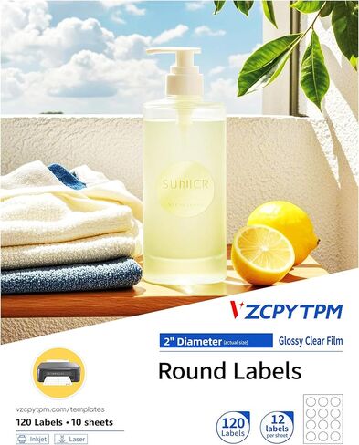 Printable Clear Round Labels,2" Glossy Clear Custom Labels for Printer,120 Total,Printable Sticker for Branding,Packaging,Crafts,Jars,Small Business Use(Not Waterproof) in Saudi Arabia