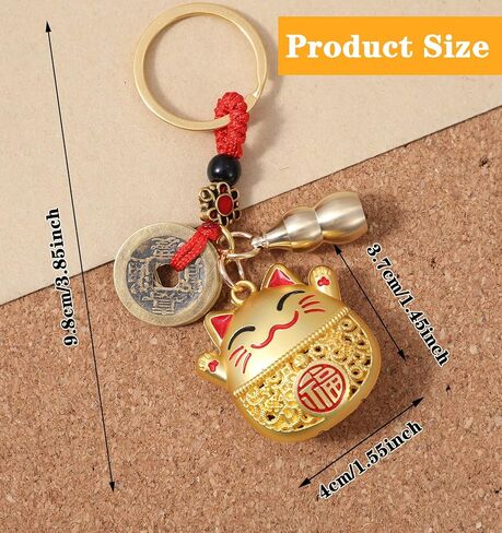 Lucky Cat Keychain, Japanese Keychain with Feng Shui Coins, Tassel ＆ Gourd, Maneki Neko Statue Charm for Good Luck, Gift for Cat Lovers in Saudi Arabia