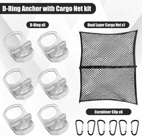 COOL STAR 2889620 2890894 Lock and Ride Max D-Rings 6pcs with Bed Cargo Net Kit UTV Tie Down Anchor Compatible with Polaris Ranger 2024-2026 Compatible with Polaris Xpedition 2024-2026 in Saudi Arabia