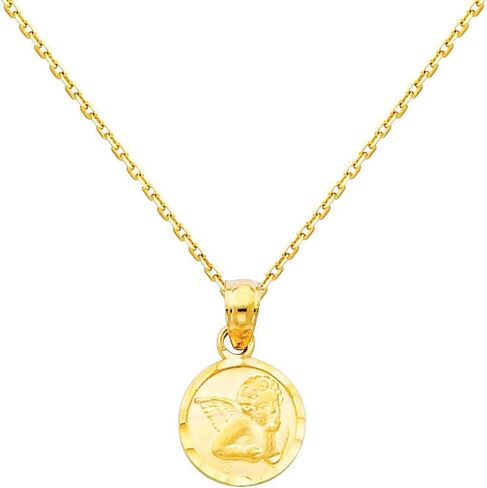 The World Jewelry Center 14k Yellow Gold Religious Angel Pendant with 0.9mm Cable Chain Necklace in Saudi Arabia