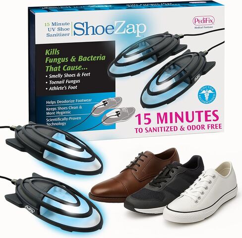 Pedifix ShoeZap مطهر الأحذية بالأشعة فوق البنفسجية + FungaSoap غسول شجرة الشاي 2 أونصة - مزيل الروائح الكريهة للأحذية الخفيفة بالأشعة فوق البنفسجية مع 2 منظف شجرة الشاي لرائحة القدم، والعناية بالفطريات، وتجديد قدم الرياضيين والأحذية in Saudi Arabia