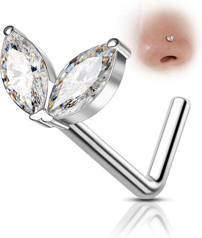 COCHARM Minimalist Titanium Nose Stud, 20g L Shape Star Nose Ring Stud Cute G23 Titanium Surgical Steel Silver Nostril Piercing with Clear CZ Hypoallergenic in Saudi Arabia