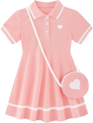 فستان رياضي للفتيات الصغيرات من Move Dance ملابس صيفية للأطفال كاجوال مع حقيبة من 2 إلى 7 سنوات in Kuwait