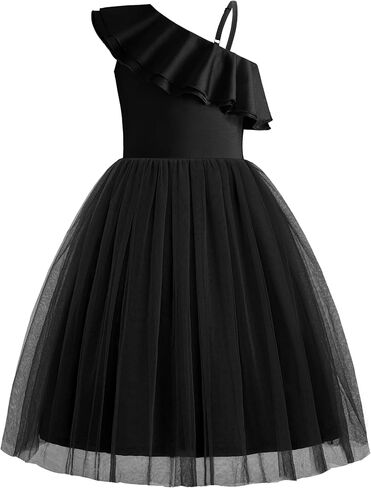 Arshiner Girls Dresses Ruffle Trim Off Shoulder Formal Wedding Party Fancy Summer Tulle Dress for 6-14 Years in Saudi Arabia