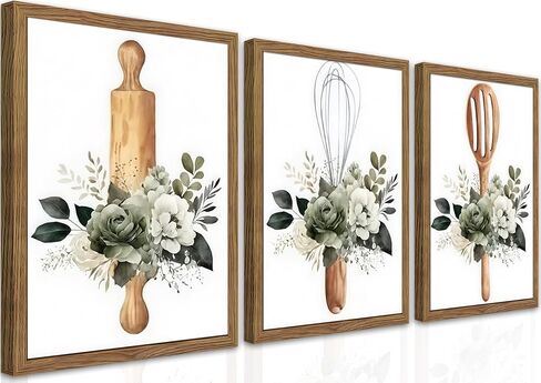 Sage Green Kitchen Canvas Wall Art Set of 3 – Framed Minimalist Eucalyptus Leaves Wall Decor Artwork, Modern Dining Room Plant Pictures Poster Prints for kitchen Home Decoration – 12x16in in Saudi Arabia