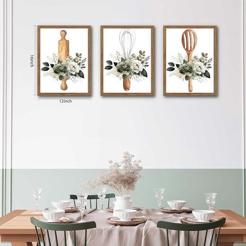 Sage Green Kitchen Canvas Wall Art Set of 3 – Framed Minimalist Eucalyptus Leaves Wall Decor Artwork, Modern Dining Room Plant Pictures Poster Prints for kitchen Home Decoration – 12x16in in Saudi Arabia
