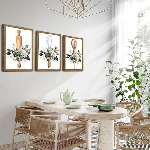 Sage Green Kitchen Canvas Wall Art Set of 3 – Framed Minimalist Eucalyptus Leaves Wall Decor Artwork, Modern Dining Room Plant Pictures Poster Prints for kitchen Home Decoration – 12x16in in Saudi Arabia