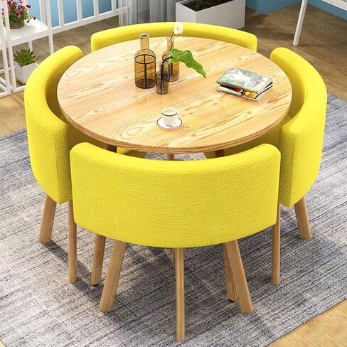 Round Conference Table and Chair Combination Office Reception Room Club Table and Chair Set Small Meeting Room Table with 4 Chairs for for Living Room Balcony Cafe in Saudi Arabia