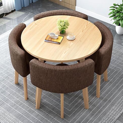 Round Conference Table and Chair Combination Office Reception Room Club Table and Chair Set Small Meeting Room Table with 4 Chairs for for Living Room Balcony Cafe in Saudi Arabia