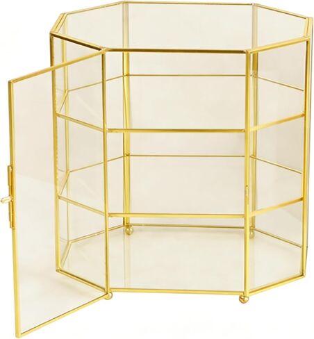 ​ Elegant Glass Jewelry Display Box, 3-Tier with Gold Frame,​ Perfect Glass Case for Displaying Collectibles & Organizing Makeup, Multi-Functional Showcase in Saudi Arabia