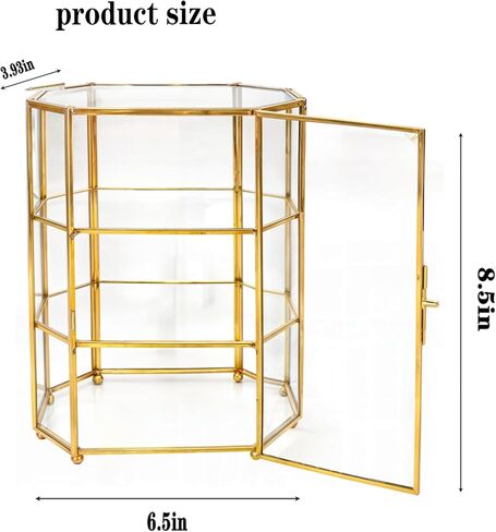 ​ Elegant Glass Jewelry Display Box, 3-Tier with Gold Frame,​ Perfect Glass Case for Displaying Collectibles & Organizing Makeup, Multi-Functional Showcase in Saudi Arabia
