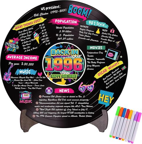 Holkcog الفينيل سجل زينة عيد الميلاد الثلاثين، ملصق حفلة عيد ميلاد ذهبي عام 1996 مع حامل، لوازم الحفلات ذات الطابع الكلاسيكي في التسعينات للرجال والنساء، هدايا لم شمل الصف للذكرى الثلاثين in Kuwait