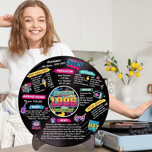 Holkcog الفينيل سجل زينة عيد الميلاد الثلاثين، ملصق حفلة عيد ميلاد ذهبي عام 1996 مع حامل، لوازم الحفلات ذات الطابع الكلاسيكي في التسعينات للرجال والنساء، هدايا لم شمل الصف للذكرى الثلاثين in Kuwait