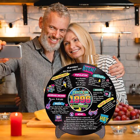 Holkcog الفينيل سجل زينة عيد الميلاد الثلاثين، ملصق حفلة عيد ميلاد ذهبي عام 1996 مع حامل، لوازم الحفلات ذات الطابع الكلاسيكي في التسعينات للرجال والنساء، هدايا لم شمل الصف للذكرى الثلاثين in Kuwait