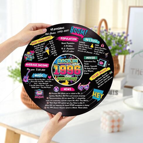 Holkcog الفينيل سجل زينة عيد الميلاد الثلاثين، ملصق حفلة عيد ميلاد ذهبي عام 1996 مع حامل، لوازم الحفلات ذات الطابع الكلاسيكي في التسعينات للرجال والنساء، هدايا لم شمل الصف للذكرى الثلاثين in Kuwait