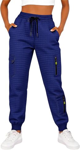 Mens Sweatpants Waffle Knit Pants Elastic Waist Athletic Joggers with Zipper Pockets Baggy Lounge Workout Sweatpants in Saudi Arabia