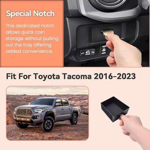 TACOBRO Center Console Storage Box for Toyota Tacoma 2016–2023 – Driver Side Cubby Drawer Organizer Tray, Coin Key Card Holder Insert, ABS Interior Accessories in Saudi Arabia