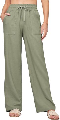 Willit Women Linen Pants Wide Leg Casual Palazzo Pants Cotton Linen Lounge Beach Summer Pants with Pockets 29" Sage Green M in Saudi Arabia