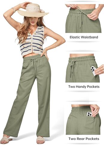 Willit Women Linen Pants Wide Leg Casual Palazzo Pants Cotton Linen Lounge Beach Summer Pants with Pockets 29" Sage Green M in Saudi Arabia