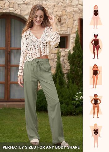 Willit Women Linen Pants Wide Leg Casual Palazzo Pants Cotton Linen Lounge Beach Summer Pants with Pockets 29" Sage Green M in Saudi Arabia