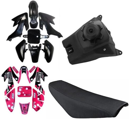طقم حاجز بلاستيكي أسود + خزان وقود + مقعد + مجموعة ملصقات رسومات وردية لـ XR CRF XR50 CRF50 SDG SSR Taotao 110cc 125cc Coolster Dirt Pit Bike دراجة نارية in Saudi Arabia