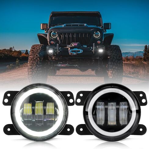 Xprite Fog Lights with RGB Halo Angel Ring and Turn Signal Light, IR & Bluetooth Wireless Dual Controlled Foglights Compatible with 2007-2018 Jeep Wrangler JK JKU, DOT Approved in Saudi Arabia