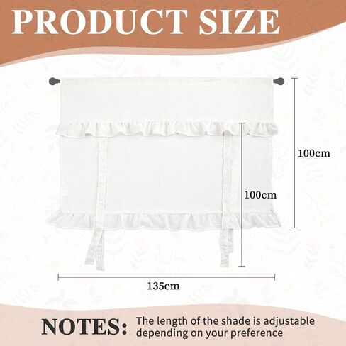 JarThenaAMCS Tied Up Window Valance Beige Bowknot Ruffled Window Tie Up Curtain Tiers for Windows Rod Home Kitchen Cafe Decoration 1 Panel, 53.1 x 39.4 Inch in Saudi Arabia