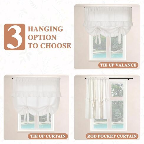 JarThenaAMCS Tied Up Window Valance Beige Bowknot Ruffled Window Tie Up Curtain Tiers for Windows Rod Home Kitchen Cafe Decoration 1 Panel, 53.1 x 39.4 Inch in Saudi Arabia