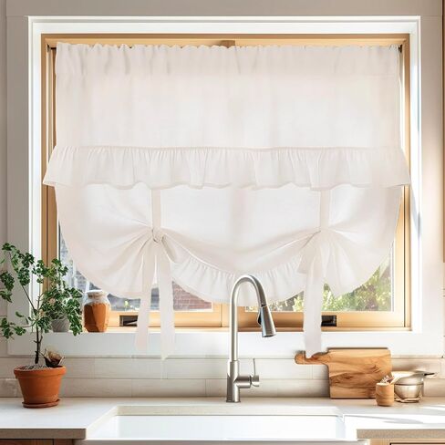 JarThenaAMCS Tied Up Window Valance Beige Bowknot Ruffled Window Tie Up Curtain Tiers for Windows Rod Home Kitchen Cafe Decoration 1 Panel, 53.1 x 39.4 Inch in Saudi Arabia