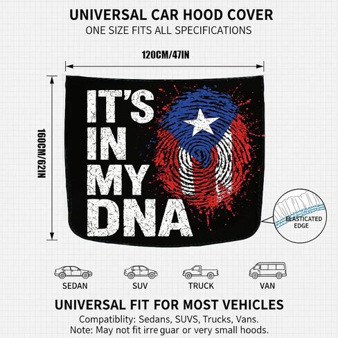 غطاء غطاء محرك السيارة بعلم بورتوريكو من It's in My DNA - 4 × 5.25 قدم من ألياف لدنة بوليستر قابلة للتمدد، واقي غطاء متين مقاوم للرياح، تصميم تراث نابض بالحياة للسيارات والشاحنات وسيارات الدفع الرباعي in Kuwait