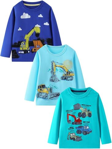 Boys' 3-Piece Long Sleeve T-Shirt Cotton Printing Casual Crewneck Tee for Toddler Little Kids Sizes2-7Y in Saudi Arabia