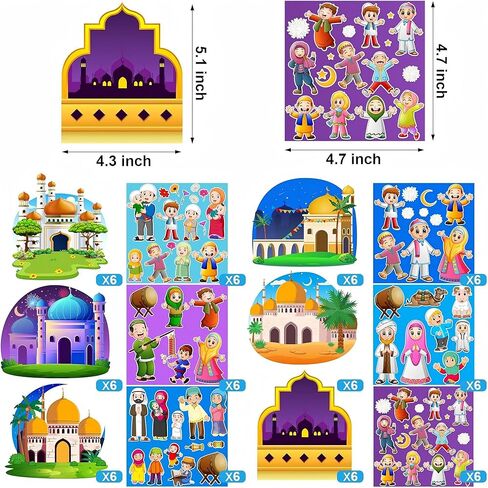 36 Sets Ramadan Stickers Eid Mubarak Craft Kit for Moon Star Scene Stickers Bulk Ramadan Kareem Decorations DIY Muslim Mosque Hanging Ornament for Tree Eid Al Fitr Party Class Activities in Saudi Arabia