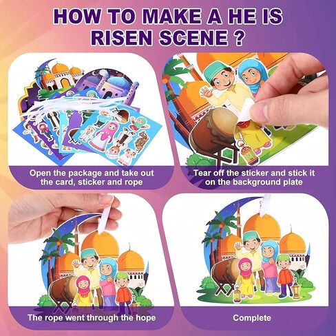 36 Sets Ramadan Stickers Eid Mubarak Craft Kit for Moon Star Scene Stickers Bulk Ramadan Kareem Decorations DIY Muslim Mosque Hanging Ornament for Tree Eid Al Fitr Party Class Activities in Saudi Arabia