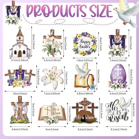 Wenqik 36 Pcs Easter Wooden Hanging Ornaments for Tree He is Risen Religious Easter Decorations Cross Egg Wooden Decor for Tree Decorations and Home Decor in Saudi Arabia