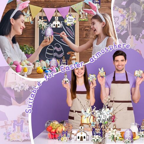 Wenqik 36 Pcs Easter Wooden Hanging Ornaments for Tree He is Risen Religious Easter Decorations Cross Egg Wooden Decor for Tree Decorations and Home Decor in Saudi Arabia
