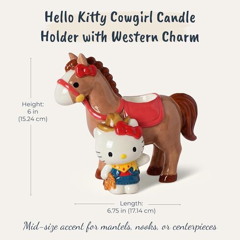 Blue Sky Clayworks Hello Kitty Cowgirl Tealight Candle Holder, Ceramic, 7" L x 4" W x 6" H, Rodeo Glow Companion in Saudi Arabia