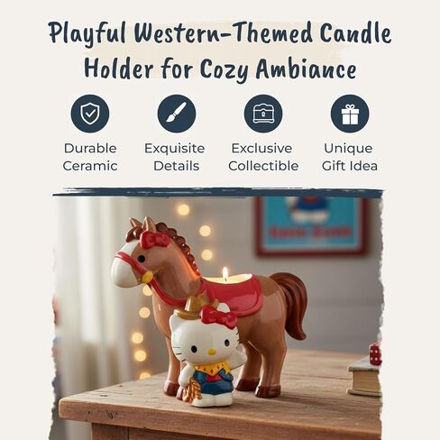 Blue Sky Clayworks Hello Kitty Cowgirl Tealight Candle Holder, Ceramic, 7" L x 4" W x 6" H, Rodeo Glow Companion in Saudi Arabia