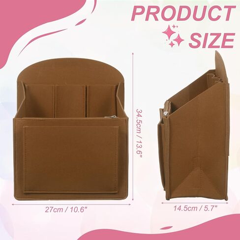 uxcell Purse Organizer Insert, Portable Felt Organizer Bag with Metal Zipper Multiple Compartments Purse Liner for Backpack Rucksack Handbag Shoulder Bag (10.6 x 5.7 x 13.6, Light Brown) in Saudi Arabia