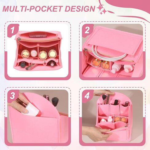 uxcell Purse Organizer Insert, Portable Felt Organizer Bag with Metal Zipper Multiple Compartments Purse Liner for Backpack Rucksack Handbag Shoulder Bag (10.6 x 5.7 x 13.6, Light Brown) in Saudi Arabia
